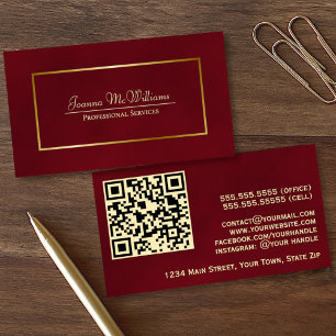 Elegant Burgundy & Gold Professional QR Code Business Card