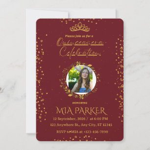 Elegant Burgundy Gold Quinceanera Photo Invitation
