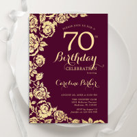 Elegant Burgundy Gold Roses 70th Birthday