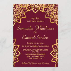 Elegant Burgundy Gold Rustic Wedding Invitation