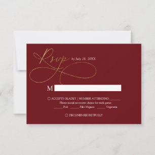 Elegant Burgundy Gold Script Calligraphy Wedding RSVP Card