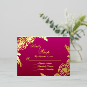 Elegant Burgundy Gold Script Wedding RSVP Card