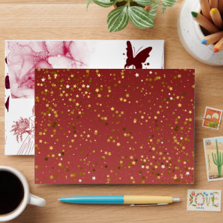 Elegant Burgundy & Gold Star Wedding Invitation Su Envelope
