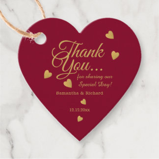 Elegant Burgundy & Gold Thank You Heart Wedding   Favour Tags