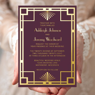 Elegant Burgundy Gold Vintage 1920s Deco Wedding