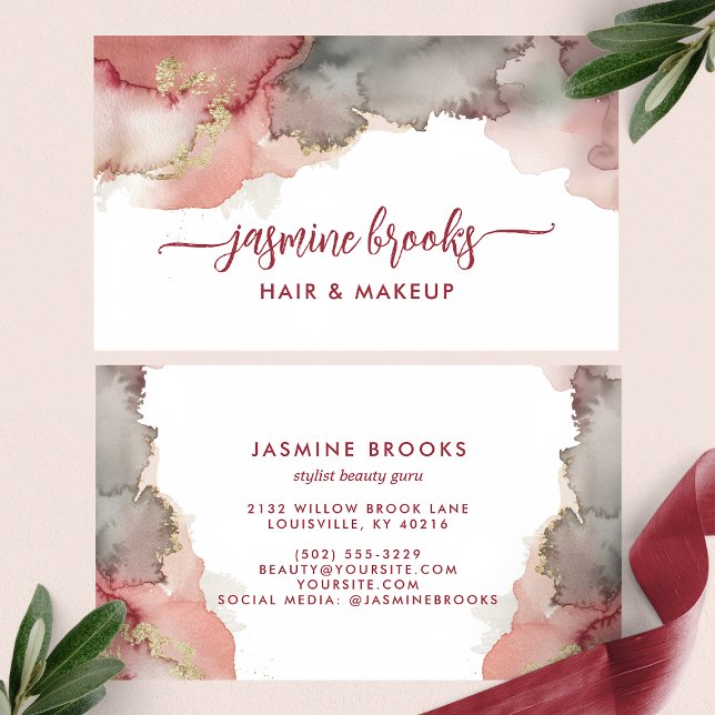 Elegant Burgundy Gold Watercolor Business Card (Creator Uploaded)
