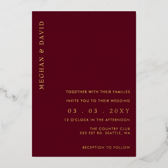Elegant Burgundy Gold Wedding  (Front)