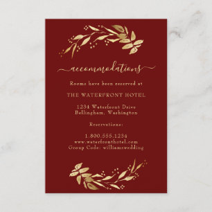 Elegant Burgundy Gold Wedding Accommodations Enclosure Card