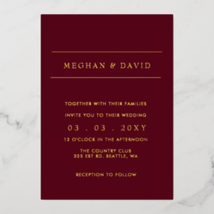 Elegant Burgundy Gold Wedding Foil Invitation