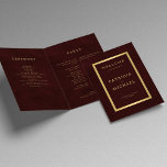 Elegant burgundy gold wedding folded program programme<br><div class="desc">Modern simple minimalist typography deep burgundy and faux gold folded ceremony and party wedding program template on a vintage style antique distressed looking background.              Easy to personalize with your text on the front,  back and inside!</div>