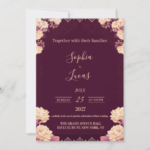Elegant Burgundy Gold Wedding Invitation