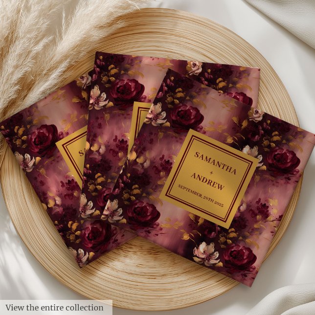 Elegant Burgundy Gold Wedding Napkins with Roses (Elegant Burgundy Gold Wedding Napkins with Roses)