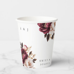 Elegant Burgundy Gold Wedding Paper Cups