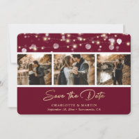 Elegant Burgundy Gold Wedding Photo Save The Date