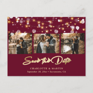 Elegant Burgundy Gold Wedding Photo Save The Date Announcement Postcard