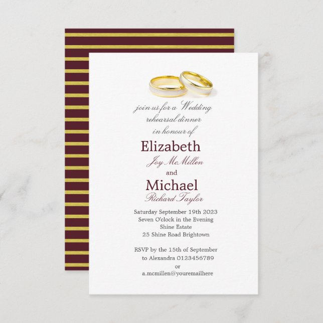 Elegant Burgundy Gold  Wedding Rehearsal Dinner Invitation (Front/Back)