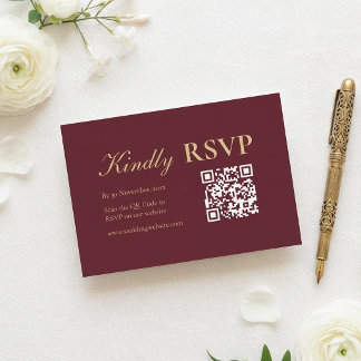Elegant Burgundy Gold Wedding RSVP with QR Code Card