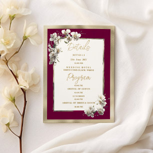 Elegant burgundy gold white orchid Details Program Invitation