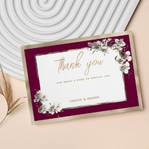 Elegant burgundy gold white orchid Thank You Invitation