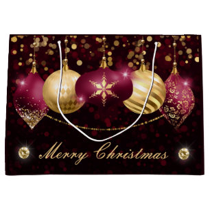 Elegant Burgundy & Gold Winter Baubles Christmas Large Gift Bag