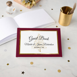 Elegant Burgundy Gold Winter Holiday Wedding Guest Book