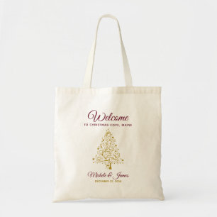 Elegant Burgundy Gold Winter Wedding Welcome Tote Bag