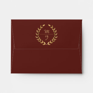 Elegant Burgundy Gold Wreath Thank You Wedding Envelope