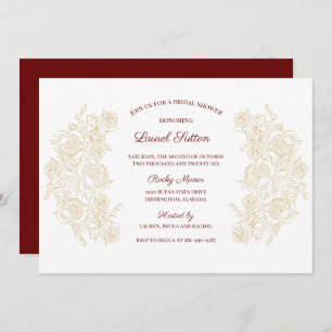 Elegant Burgundy & Golden Roses Bridal Shower Invitation