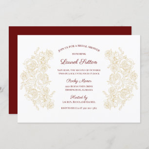 Elegant Burgundy & Golden Roses Bridal Shower Invitation