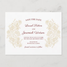 Elegant Burgundy & Golden Roses Save the Date