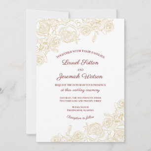 Elegant Burgundy & Golden Roses Wedding Invitation