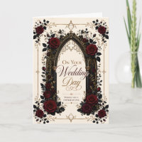 Elegant Burgundy Gothic Rose Wedding Day Greeting