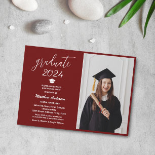 Elegant Burgundy Graduate 2024 Graduation Photo Invitation