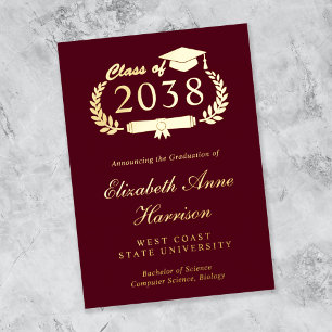 Elegant Burgundy Graduation Foil Announcement