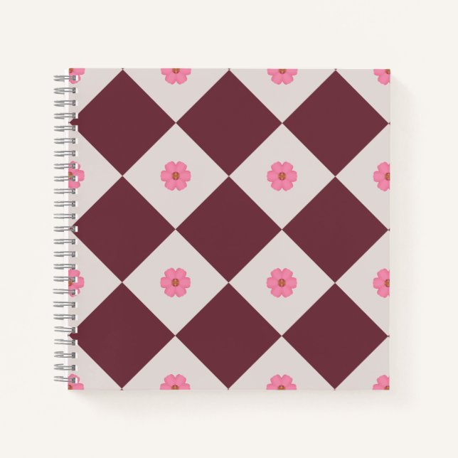 Elegant Burgundy & Grey Floral Diamond Notebook (Front)
