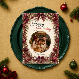 Elegant Burgundy Holiday Family Portrait Card