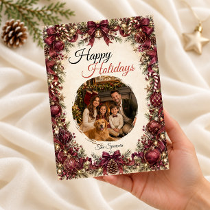 Elegant Burgundy Holiday Family Portrait Card