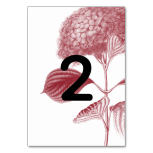 Elegant Burgundy Hydrangea Wedding Table Number
