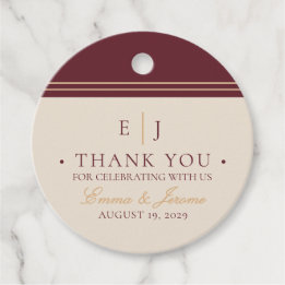 Elegant Burgundy Ivory and Gold Wedding Thank you Favour Tags
