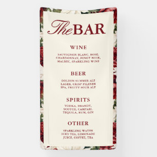 Elegant Burgundy Ivory Floral Wedding Bar Menu Banner