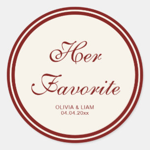 Elegant Burgundy Ivory "Her Favourite" Wedding Classic Round Sticker