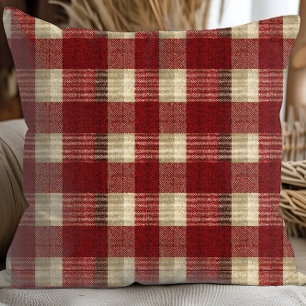 Elegant Burgundy Ivory Rust Red Plaid Pattern Cushion
