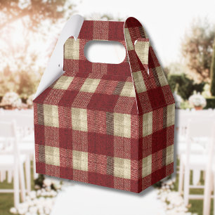 Elegant Burgundy Ivory Rust Red Plaid Pattern Favour Box