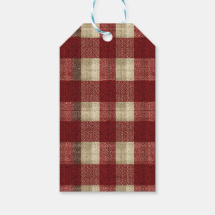 Elegant Burgundy Ivory Rust Red Plaid Pattern Gift Tags