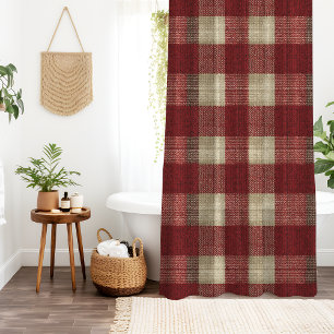 Elegant Burgundy Ivory Rust Red Plaid Pattern Shower Curtain