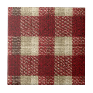 Elegant Burgundy Ivory Rust Red Plaid Pattern Tile