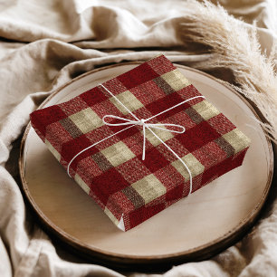 Elegant Burgundy Ivory Rust Red Plaid Pattern Tissue Paper