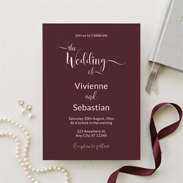 Elegant Burgundy Ivory Script Minimalist Wedding Invitation (Elegant Burgundy Ivory Script Minimalist Wedding Invitation)