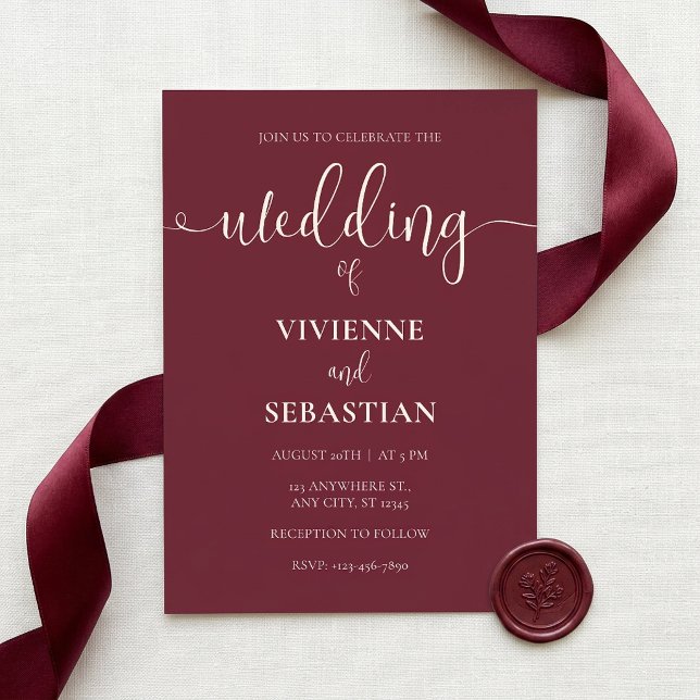Elegant Burgundy Ivory Script Minimalist Wedding Invitation (Elegant Burgundy Ivory Script Minimalist Wedding Invitation)