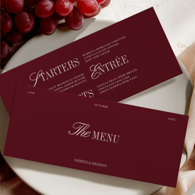 Elegant Burgundy & Ivory Wedding Dinner Menu Card (Elegant Burgundy & Ivory Wedding Dinner Menu Card)